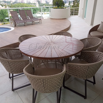 Conjunto de Mesa Minas 6 Poltronas Corda Rami