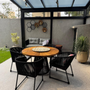 Conjunto de Mesa com 4 cadeiras Minas corda náutica preta visão frontal