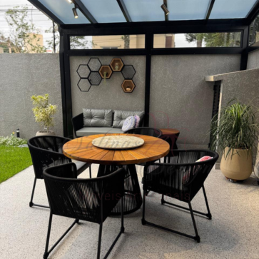 Conjunto de Mesa com 4 cadeiras Minas corda náutica preta visão frontal