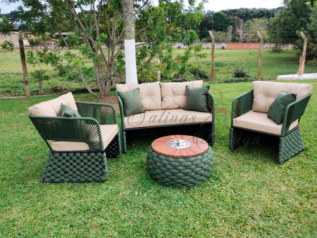 Conjunto de Sofá La Vie em tricô nas cores begê