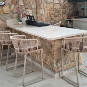 Banqueta para bancada Laço em corda náutica cor Rami.