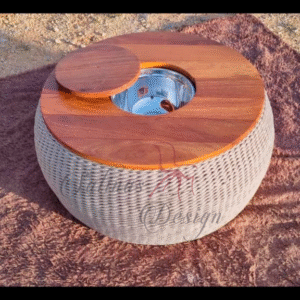 Champanheira inox em corda náutica rami, estrutura em ferro com pintura eletrotástica.