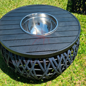 Champanheira inox em fibra sintética preta no formato redondo.