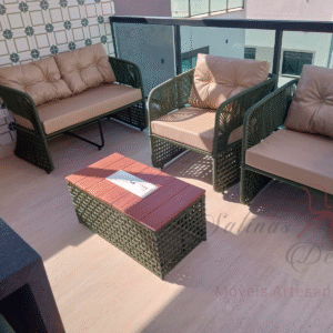 Conjunto de Sofá Paris com lareira portatil em corda náutica.